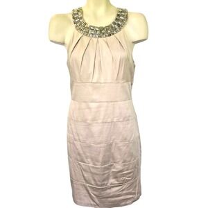 B DARLIN Semi Formal Midi Sequened Halter Dress Beige Cotton Blend Size 11/12